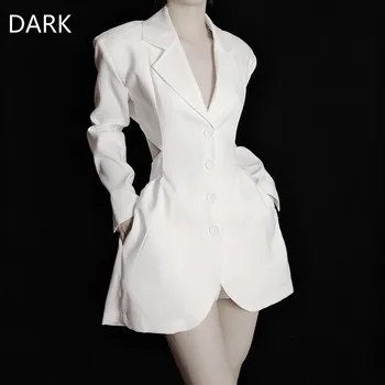

[Dark] 2020 New Autumn Clothes Mid-length Slim Waist Hollow Slimming Suit Jacket Fashionable All-match Suit Women blazer