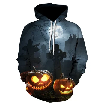 

Mens Style Scary Halloween Two big pumpkins 3D Print hooded Party Long Sleeve Hoodie Blouse Hoodies & Sweatshirts Sport Coat