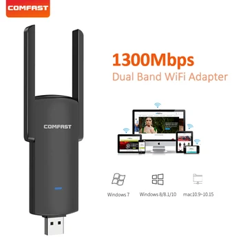 

Black Wireless usb adapter PC 1300Mbps Ethernet Wi Fi Receiver Network Card WiFi Dongle external antenna dual band for desktop