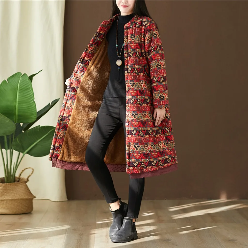 Womail Womens Coats Fashion Women Casual Loose Long Sleeve Print Plus Velvet Tops coat women Abrigo XL-4XL