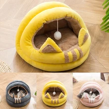 

New Winter Plush Pet Cat Bed Round Cat Mat Cat House Two-in-one Warm Cat Basket Cat and Dog Sleeping Bag Cat Accessories