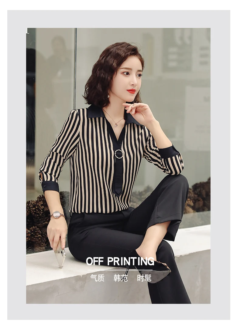 Новая модная женская рубашка с полосками одежда с длинными рукавами Новая Профессиональная официальная шифоновая Женская одежда для офиса