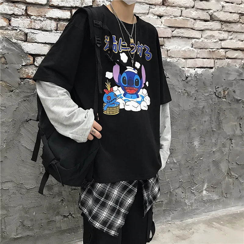 Для женщин Harajuku Винтаж футболка с длинным рукавом для девочек; корейский в стиле "петчворк" с надписями и принтом с О-образным вырезом, с эластичной резинкой на весну и зиму Топ Femme