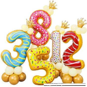 

40-inch donut digital crown aluminum foil balloon children's holiday birthday party decoration arrangement supplies baby show