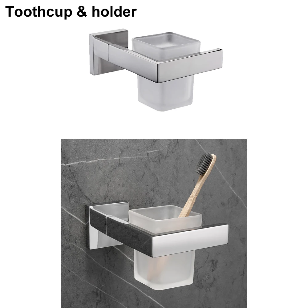 Toothbrush Cup Shelf SUS 304 набор из нержавеющей стали для ванной комнаты, хромированный полированный держатель для зубных щеток, держатель для бумаги, держатель для полотенец, крючок, аксессуары для ванной комнаты - Цвет: Toothbrush Cup Shelf