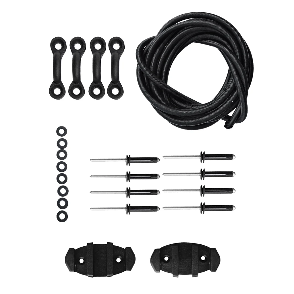 Kayak Canoe 4 Pad Eyes Deck Loop Tie Down + 8 Tri-Fold Aluminum Rivets + Shock Cord + 2 Zigzag Anchor Cleat Hardware