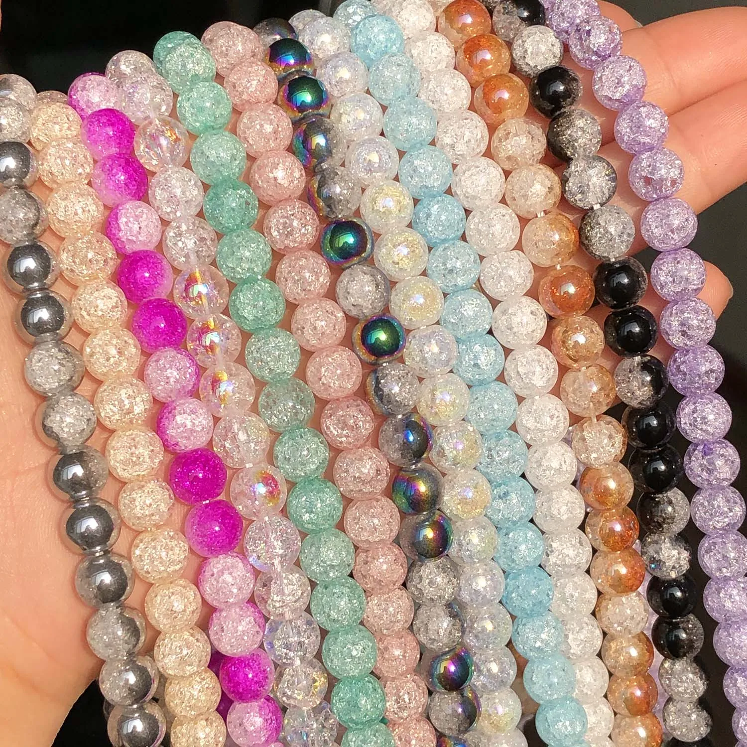 4 6 8 10 12mm White Cracked Crystal Beads Round Loose Spacer Beads for Jewelry Making DIY Bracelet Charms Accessories 15\'\'Inches