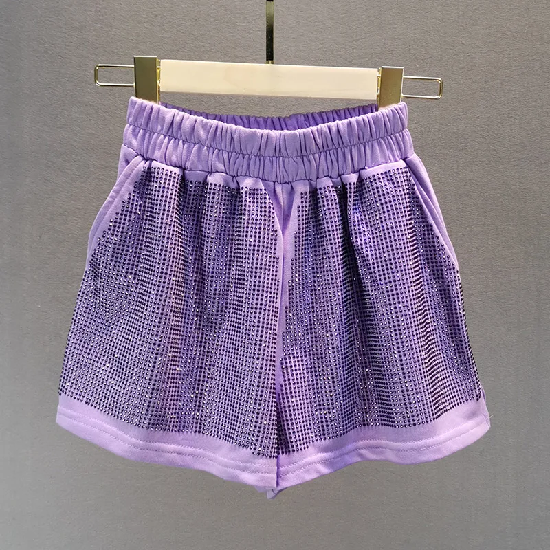 

Candy-Colored Shorts for Women Ultra-Thin Breathable 2020 Summer New Heavy Color Rhinestones Wide-Leg Shorts Female Harajuku