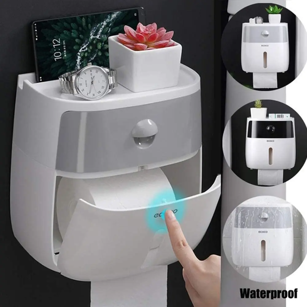 

Toilet Paper Holder Waterproof Wall Mounted Bathroom Roll Papers Tube Storage Boxes Home Creative Tray Bath Storage Box Shelf