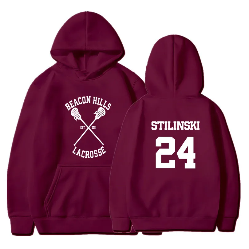 Sudadera con capucha para hombre y mujer, con estampado de Teen Wolf, McCall 11, Lacrosse, Stilinski 24, Lahey 14, color rojo, Anime