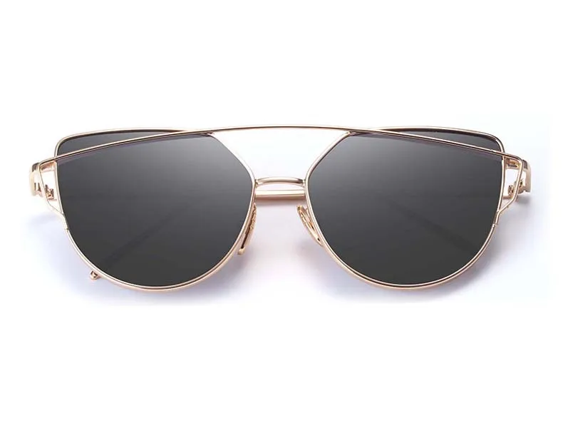 Модный бренд кошачий глаз солнцезащитные очки женские металлические двухлучевые Солнцезащитные очки женские ретро очки с зеркальным покрытием плоская оправа для линз - Цвет линз: 2