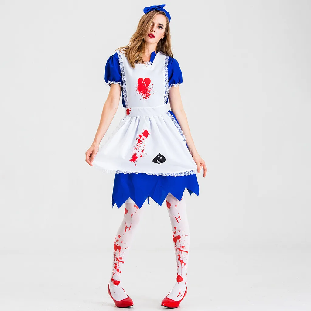 

Costume Women Halloween Horror Maid Zombie Costume Scary Bloody White Dress Uniform Fancy Clothing Outfit For Female FC