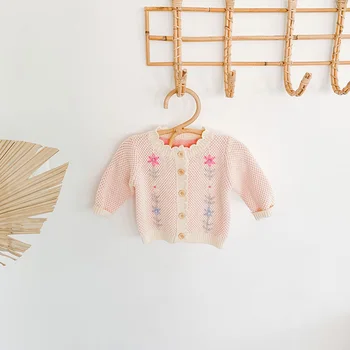 

MILANCEL 2020 baby sweater newborn baby clothes handmade embroidery flower cardigans baby girls knitwear