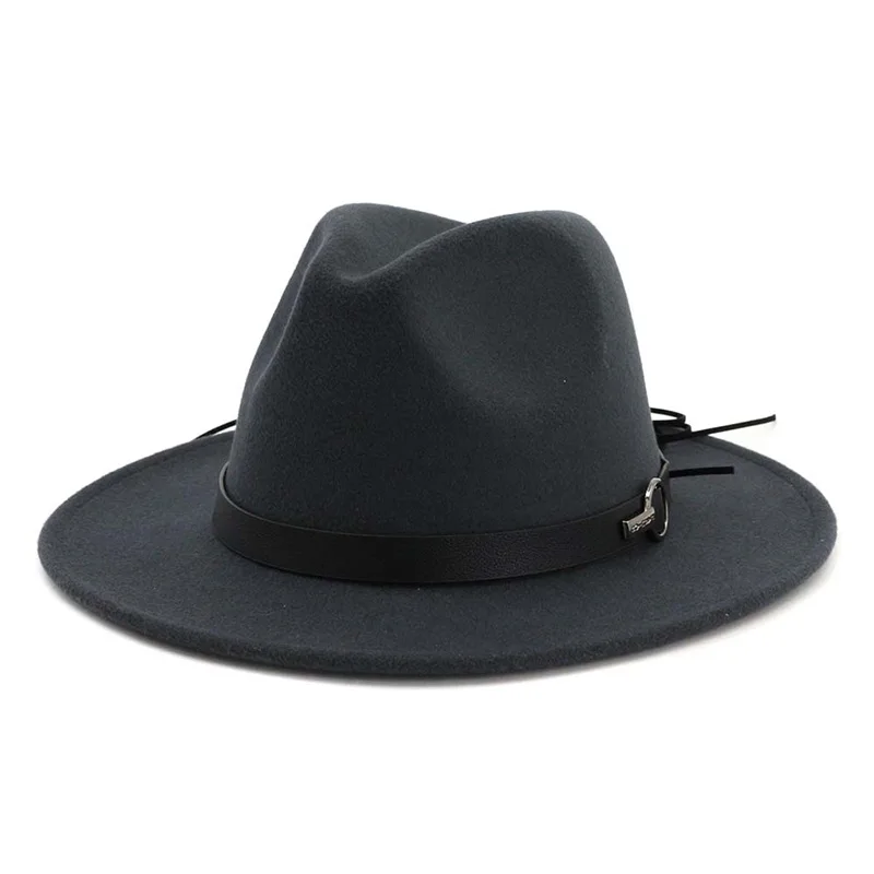 Модные шляпы с широкими полями из шерстяного войлока, джазовая фетровая шляпа, Дамская мягкая шляпа из Трилби, 14 цветов, регулируемая теплая удобная шапка, 1 шт - Цвет: Темно-серый