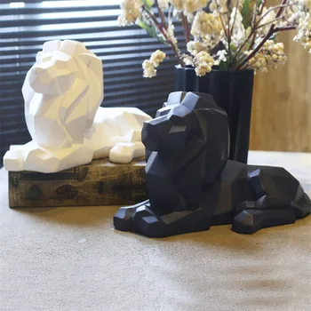 

Nordic Modern Abstract Lion Sculpture Resin Animal Statue Geometric Style Figurine Office Desktop Ornament Home Decoration