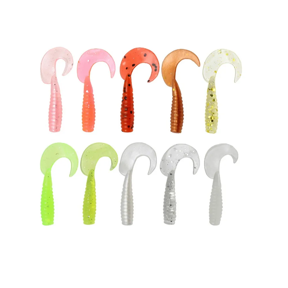 

10pcs High Quality Jig Head Soft Bait 40mm 0.7g Silicone Worm Shad Vivid Grubs Fishing Lure