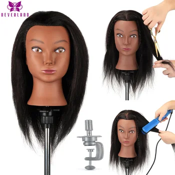 

Afro Mannequin Head 100% Real Hair Cosmetology with Hair for Braiding Cornrow Practice Head Training Mannequin Dummy Head Doll