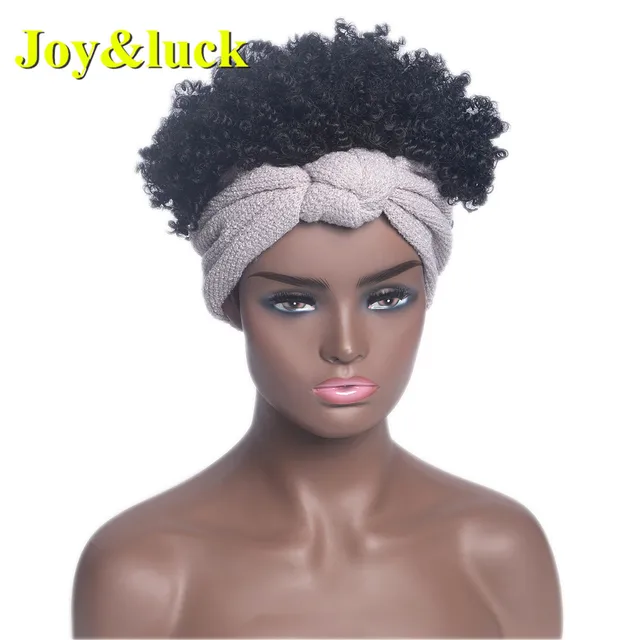 Headband Synthetic Wig Short Afro Kinky Curly Hair Wigs For Black Women Fluffy Curls Hairband African Turban Wrap Hair 20