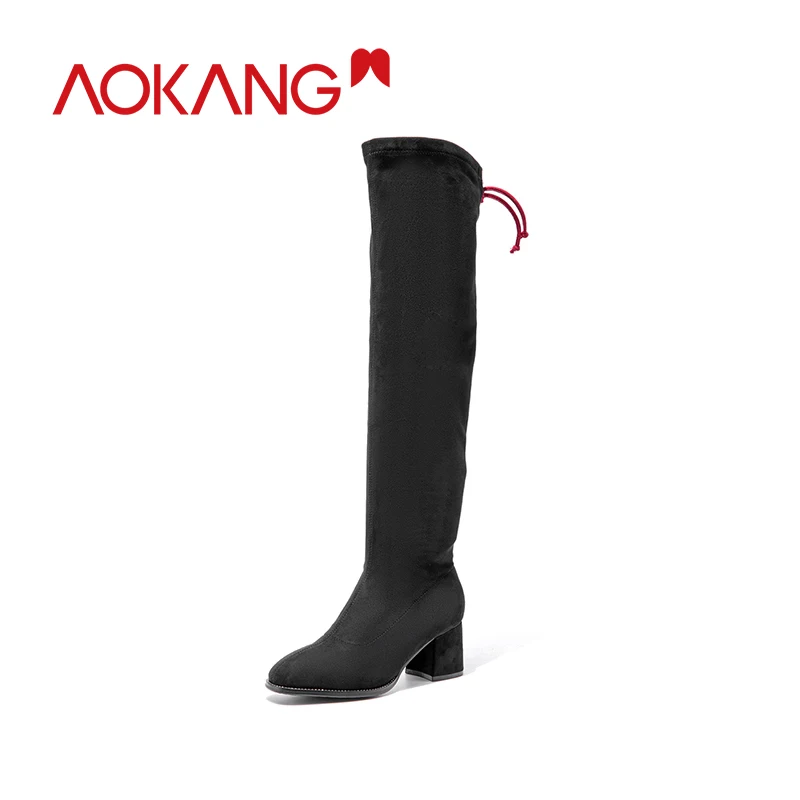 

AOKANG 2019 Winter Boots Women Over the Knee Boots Warm Short Plush Fashion lady Thigh High Boots Black Warm Plush botas mujer