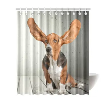 

Animal Dog House Decor Shower Curtain for Bathroom, Funny Realistic Dog Puppy Decorative Bathroom Shower Curtain Set with Rings,