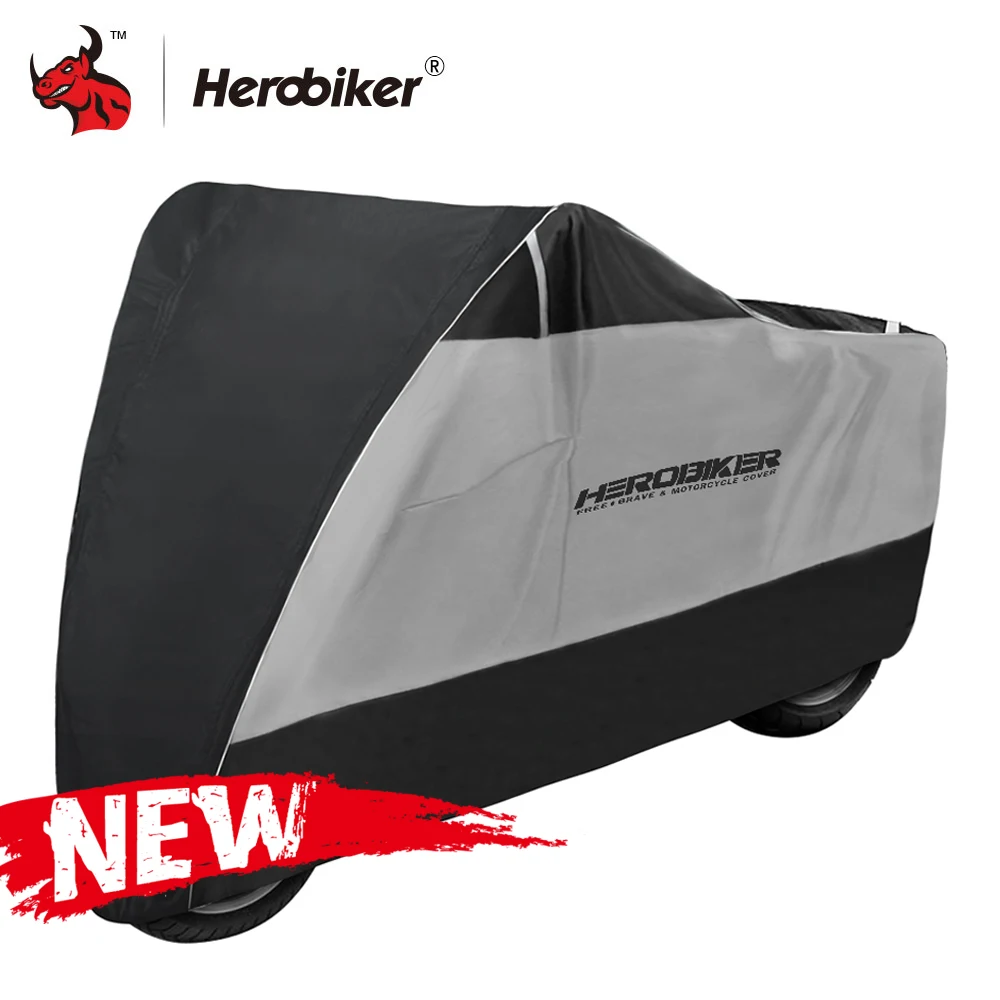 HEROBIKER мотоциклетный чехол для улицы с УФ-защитой для скутера, чехол для велосипеда, водонепроницаемый пылезащитный чехол для мотоцикла, чехол для дождя, дизайн с замком и отверстиями для помещений - Цвет: MCZ002 Silvery