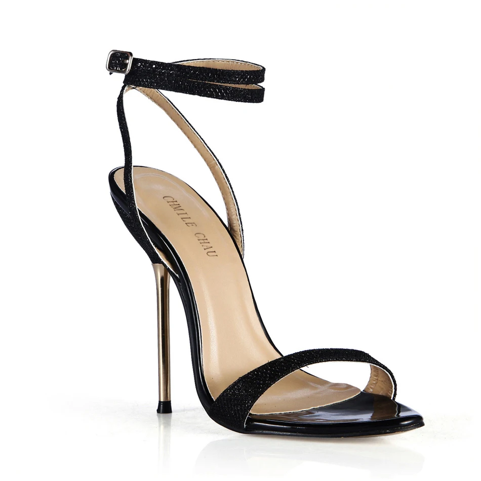 

Summer New 11cm High Heeled Sandals Fashion Glitter Stiletto Thin heel Ankle Strap Open Toe Sexy Party Bridals Women Shoes 5-i8
