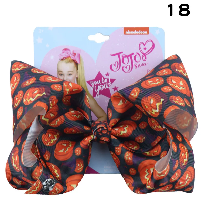 CN " Jojo банты для девочек/Jojo Siwa ободок с большим бантом дети ручной работы Хэллоуин заколка для волос узел из лент волосы в стиле jumbo аксессуары - Цвет: 18