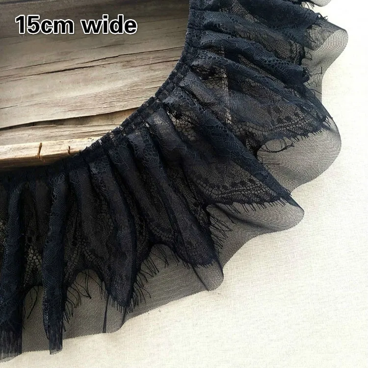 Lace Fabric Lace Garment Accessories Lace Sewing Supplies Lace Decoration Lace Accessories Lace Sewing Accessories Clothing Accessories Clothing Craft Accessories Black Widened Double Pleated Eyelashes Tulle Lace DIY Ladies Girls Children's Clothing Skirt Cuffs Sewing Trend Trim