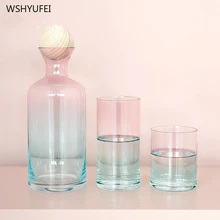 2 шт., креативный градиентный цвет, розовый, голубой, для девушек, Набор чашек с сердцем, бутылка для холодной воды, бытовая стеклянная чашка для напитков, сока, оформление коктейлей
