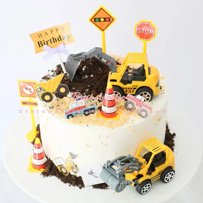 Decoration De Gateau Sous Forme De Camion A Benne Construction D Emballage De Cupcake Pelle Fournitures De Fete D Anniversaire Aliexpress