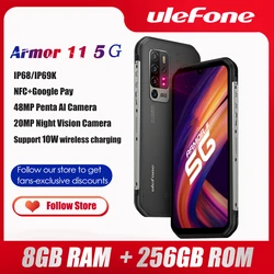 Ulefone Armor 11 5G Rugged Mobile Phone Android  8GB +256GB Waterproof Smartphone 48MP NFC Mobile Phone Wireless Charging