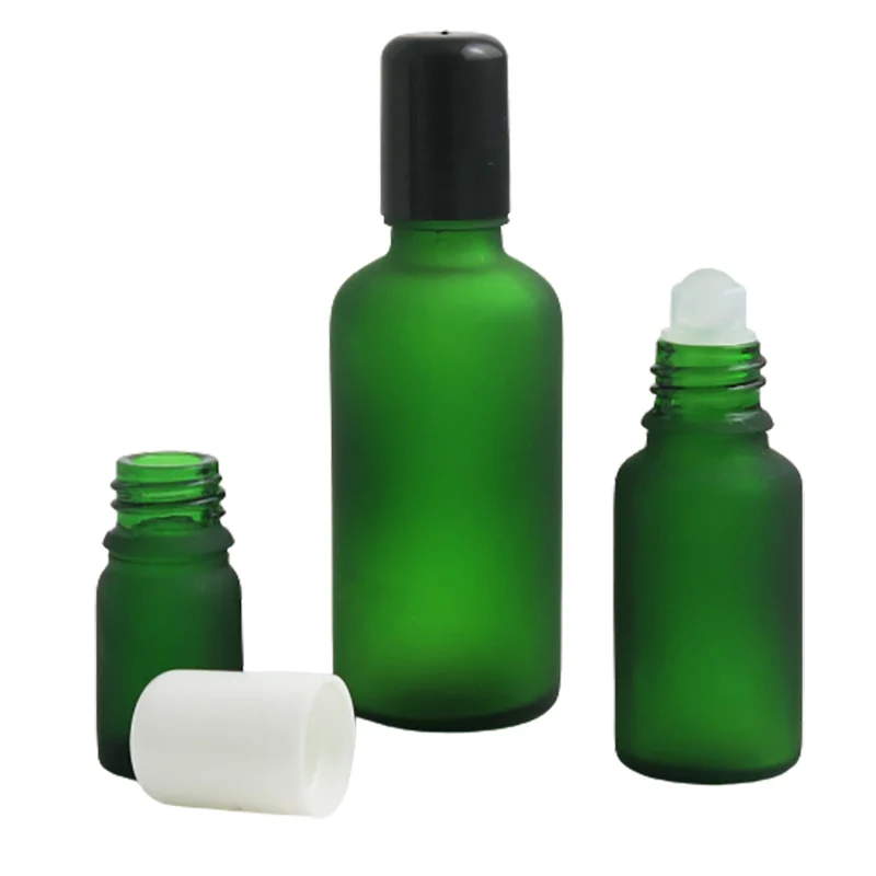 

12 x Refillable 100ml 50ml 30ml 20ml 15ml 10ml 5ml Frost Green Glass Roll-on Bottles with Glass Roller Balls