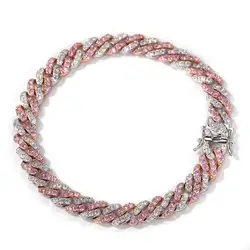 8 мм широкий розовый AAA инкрустация кубическим цирконием кубинские браслеты-цепочки в виде звеньев, роскошные мужские и женские браслеты в