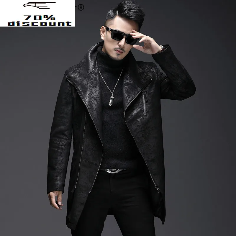 

2020 Autumn Real Genuine Leather Jacket Men Long 200% Sheepskin Coat Korean Vintage Men's Leather Jackets L28-4002
