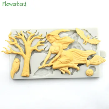 

Halloween Fondant Candy Silicone Mold Cake Decorating Tools Witch Bats Cake Mold Cupcake Topper Decorate Crafting Project