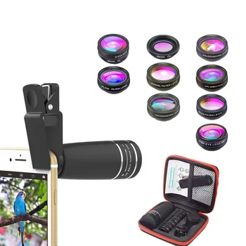 

APEXEL 10 in 1 Mobile phone Lens Telephoto Fisheye lens Wide Angle Macro Lens+CPL/Flow/Radial/Star Filter for all smartphones