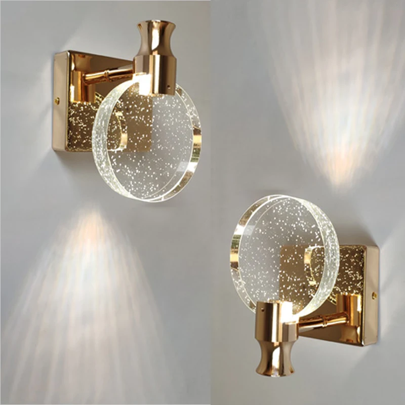 Tanie Kryształowa ściana lampa Led nowoczesne oświetlenie luksusowe szklane złoto salon sklep