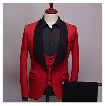 

Jacquard Slim Men Wedding Suit Jacket With Pants 3 Piece Set Formal Groom Gala Prom Host New Year Stage Show White Blazer Outfit