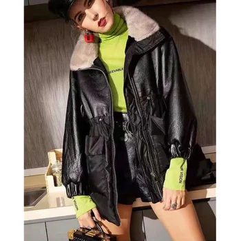 

Nnew Winter 2020 Ssheep Fur One Fur fight To Receive Waist White Duck Down Jacket Female Mink Fur Collar Coat