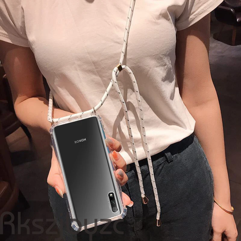 Противоударный чехол для телефона из ТПУ с ремешком через плечо Huawei Y5 Y9 2018 Y6 Y7 Pro