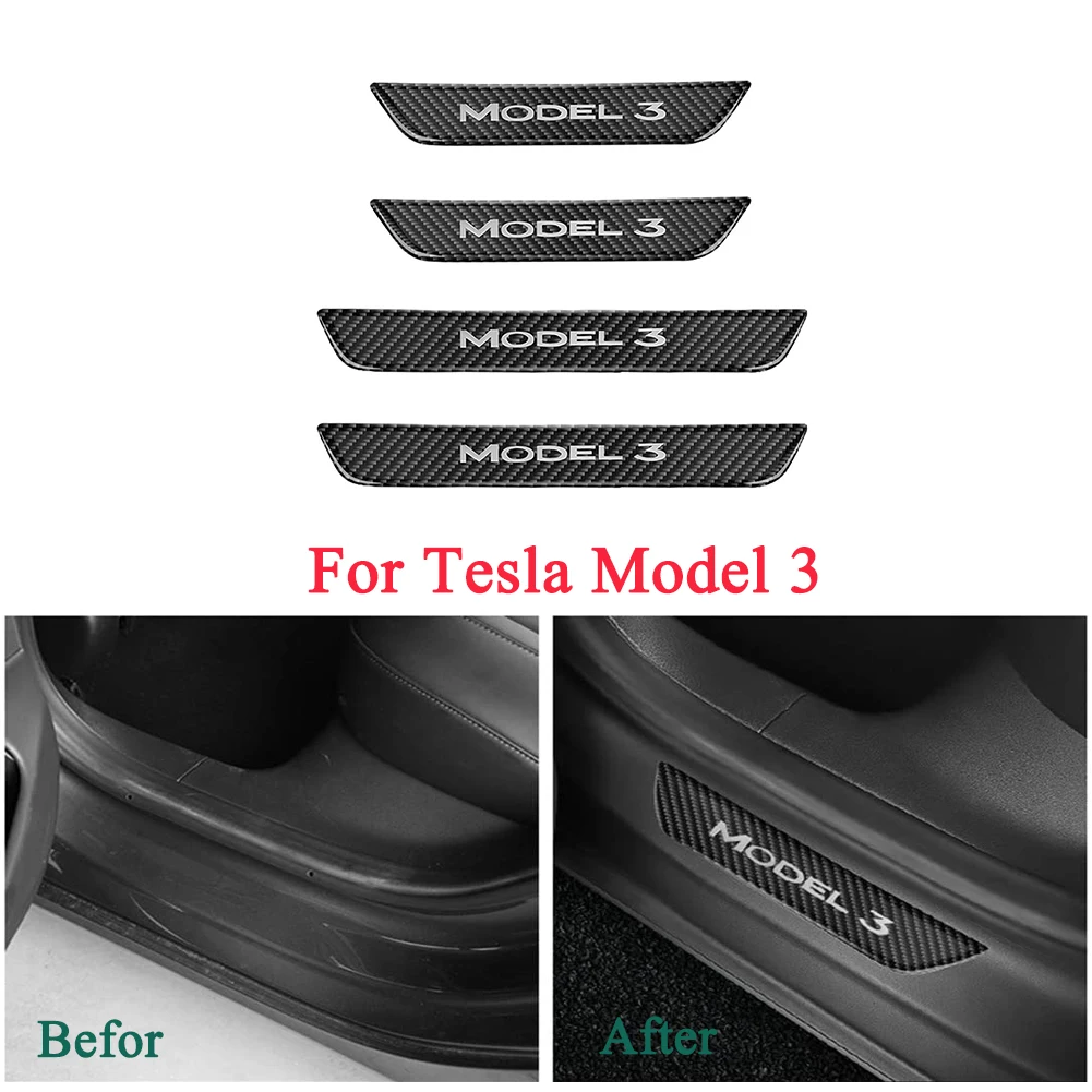 

Car Pedal Protection Strip for Tesla Model 3 Accessories Door Sill Decoration Wrap Cover Model Three Carbon Fiber