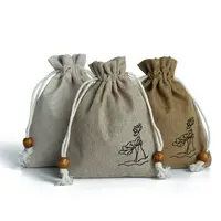 Chinese Style Lotus Linen Jute Fabric Gift Storage Bag Drawstring Pouch Package Jewelry Candy Tea Sundries Bags Travel Organizer 2