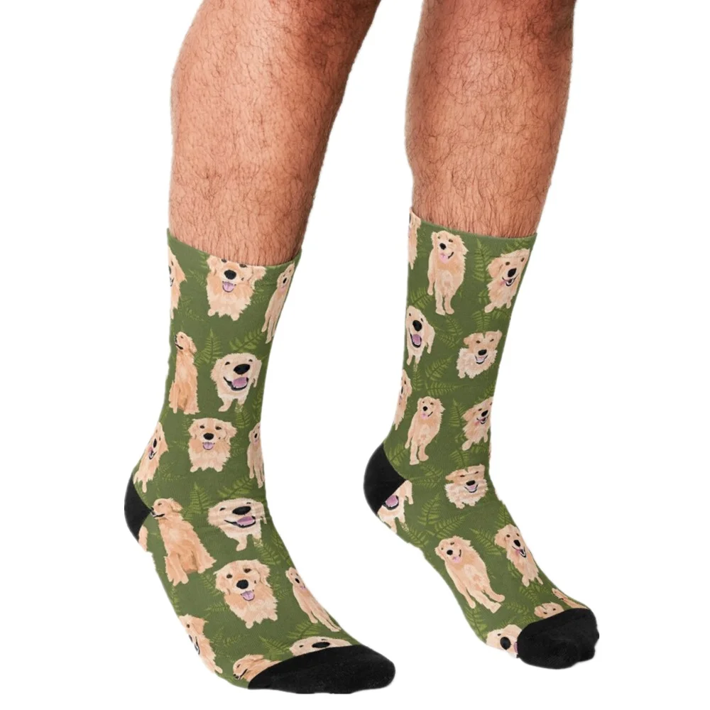 

Забавные мужские носки, счастливые мужские носки с золотым извлекающим рисунком и оперьями в стиле хип-хоп, милые мужские носки в уличном ст...