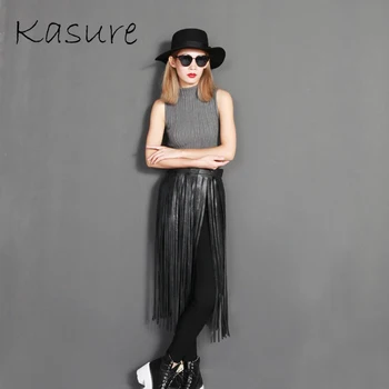 

KASURE Women's PU Leather Tassel Skirt New Fashion Fringe Dress Belt Adjustable Waistband Vintage Strappy Clubwear for Pants