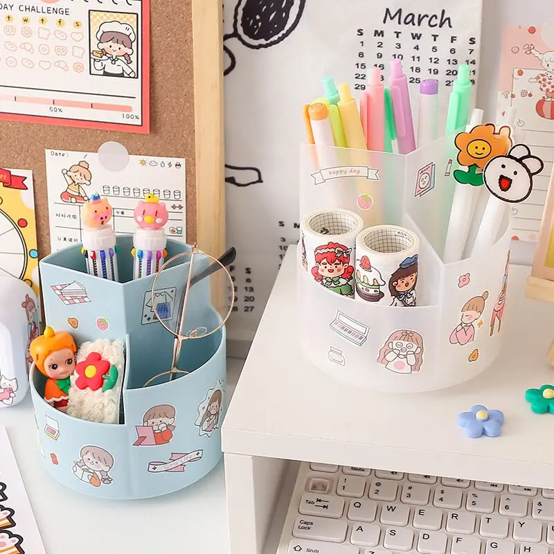 

Ph.D Multifunctional 3 Grid 360 Degree Rotating Pen Holder Desktop Organizer Large Capacity Pencil Box School Stationery