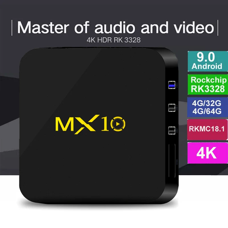 

Android 9.0 TV BOX MX10 4GB Ram 32GB 64GB Rockchip RK3328 Quad Core Support 4K WIFI H.265 Youtube Netflix Streaming Media Player