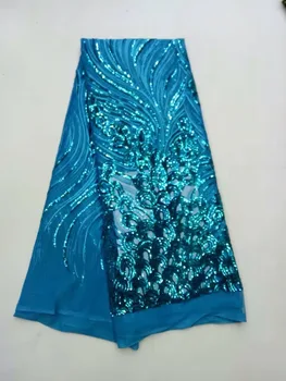 

Teal New Design African Lace Fabric Embroidered High Quality Sequins Fabric 2019 French Nigerian Lace Fabric For Party JL927