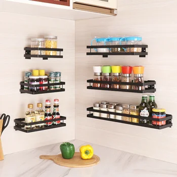 

Wall Shelf Kitchen Organizer Storage Shelf Spice Rack Punch Free High Quality Storage Shelves Rack Kitchen Bathroom Accessories