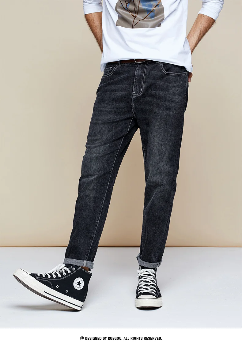 KUEGOU Autumn Cotton Black Skinny Jeans Men Streetwear Brand Slim Fit Denim Pants For Male Hip Hop Stretch Trousers 1795