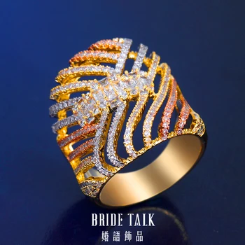 

BrideTalk Luxury Multicolor Ring Twisted line Cubic Zirconia for Women Cocktail Party Big Rings Jewelry Sparkling Bague Femme